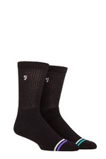 Image of Mens Crew Sports Socks FARAH Ribbed Bamboo Leisure Cushioned Black/White- 1 Pair