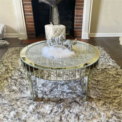 Glastisch Beistelltisch Glas rund XXL Couchtisch silber Wohnzimmertisch Kristall - Bild 1 von 4