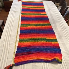 Handmade Crochet Shawl Scarf One Size Rainbow  Stripe Colorful  Knit