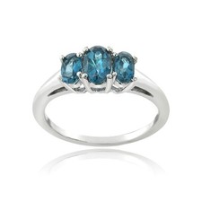 925 Silver 1.1ct London Blue Topaz 3-Stone Ring