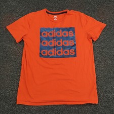 Adidas Shirt Youth Large Orange Center Logo Short Sleeve Breathable Gym Boys
