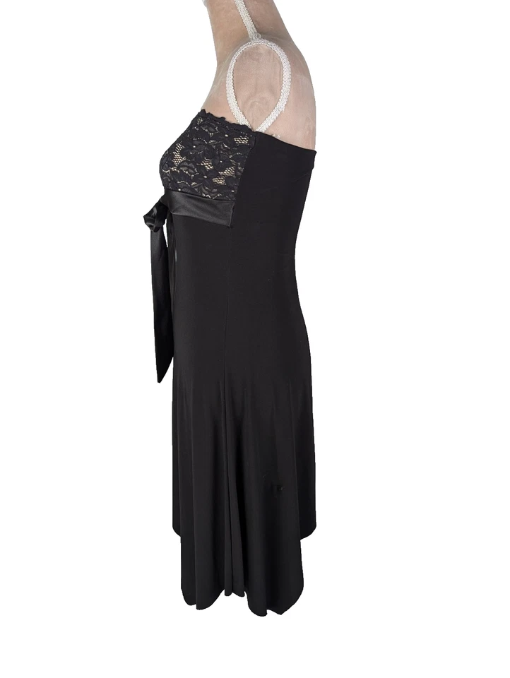 Vestido midi asimétrico de encaje negro Y2K años 90 mediano hada capricho oscuro femenino Foto 3 de 4