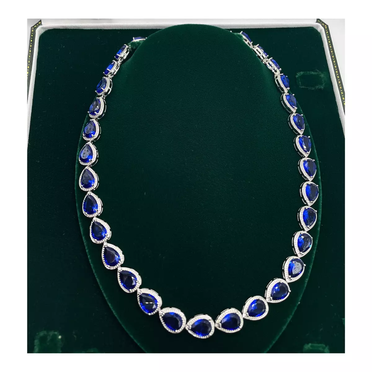 White Gold Finish Blue Sapphire Necklace FREE EARRINGS THIS WEEK