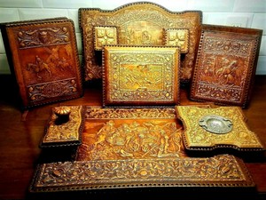 Leather Desk Set 7 Piece Vintage French Tooled Leather Amazing Quality Ebay