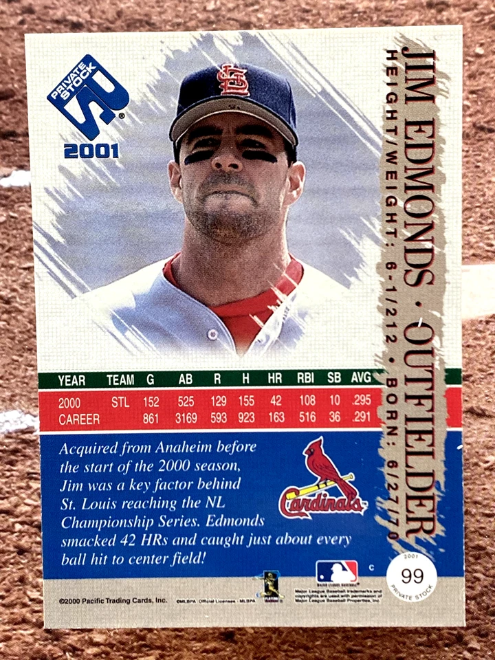 2001 Pacific Private Stock Jim Edmonds #99 - Image 2 of 2