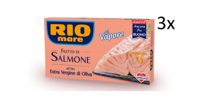 3x Rio Mare Filetto di Salmone al vapore Gedämpftes Lachsfilet mit Öl 125g