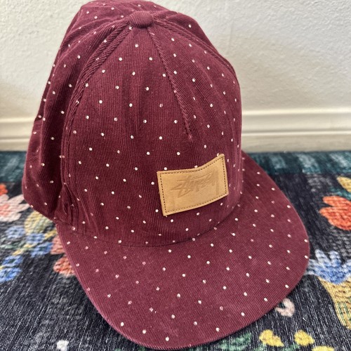 Stussy Corduroy Cap Leather Strapback Red EUC