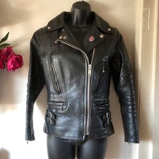 Vintage 70s Women’s RIVETT'S LONDON Black Leather Motorcycle Jacket. Size S