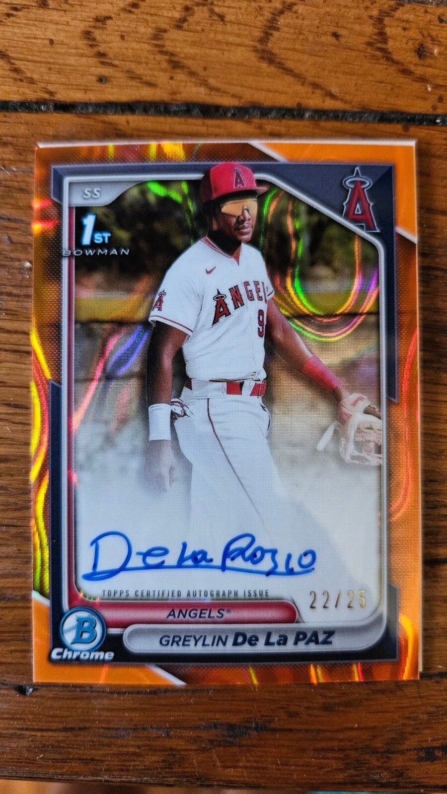 2024 Bowman Chrome Greylin De La Paz Orange 1st Prospect Auto /25 Angels