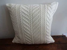 ARAN MOR IRELAND 100% Merino WOOL Natural IVORY KNIT Decorative THROW PILLOW
