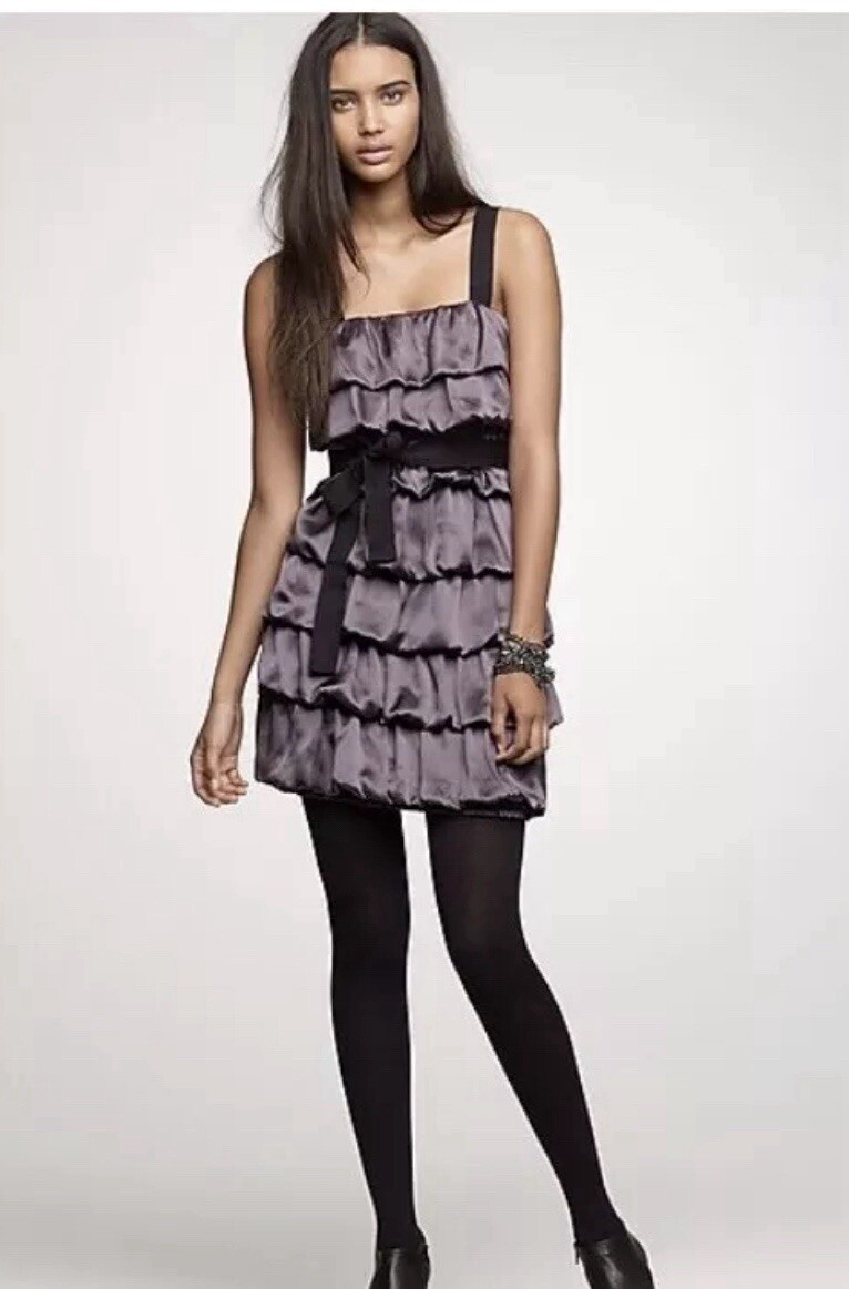grey dress with black stockings J Crew New Silk Sash Tiered Ruffle Mini Cocktail Large Nwt SUMMERW26