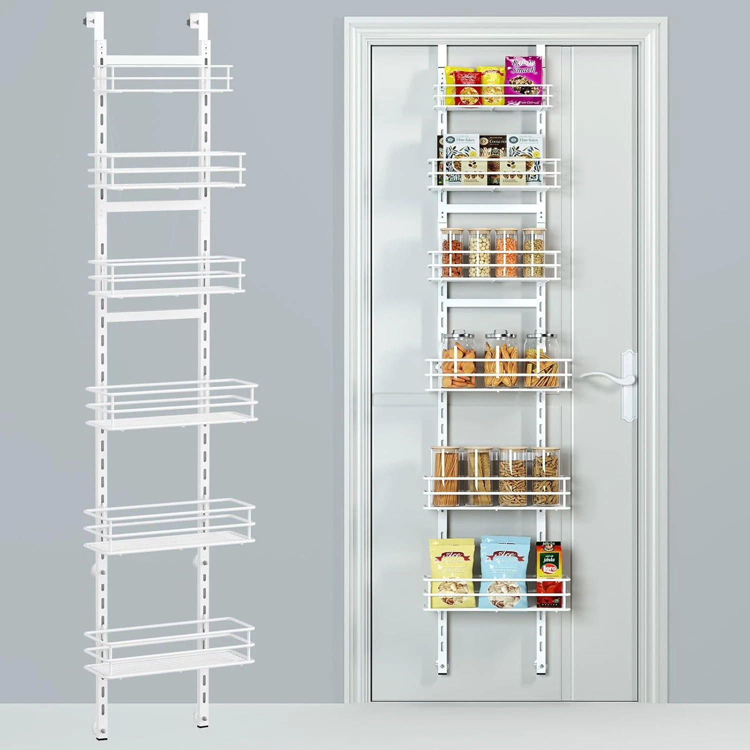 Adjustable 6-Tier over the Door Pantry Organizer, Spice Rack, Narrow Hanging She