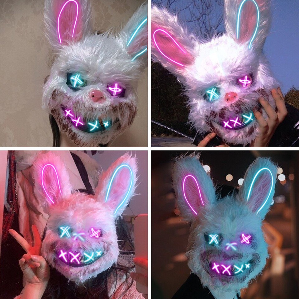 Mad Rabbit Scary Light up Bunny Halloween LED Mask Costume Party