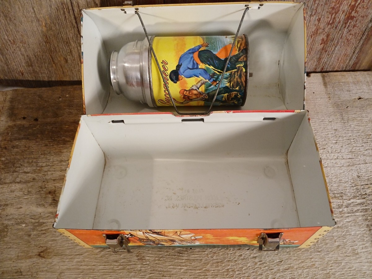 Vintage 1957 Aladdin Buccaneer Metal Dome Top Lunch Box w/ Thermos