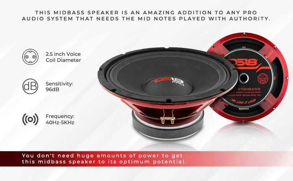 DS18 PRO-X12MBASS Car Loudspeaker - 12" Mid Bass, 1000 Max, 8 Ohms (1 Speaker) - Image 3 of 4