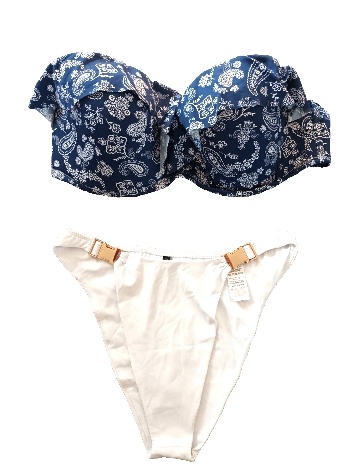 Boux Avenue/Pretty Little Thing 32F/12 Blue Mix U/W Padded Halterneck Bikini Set