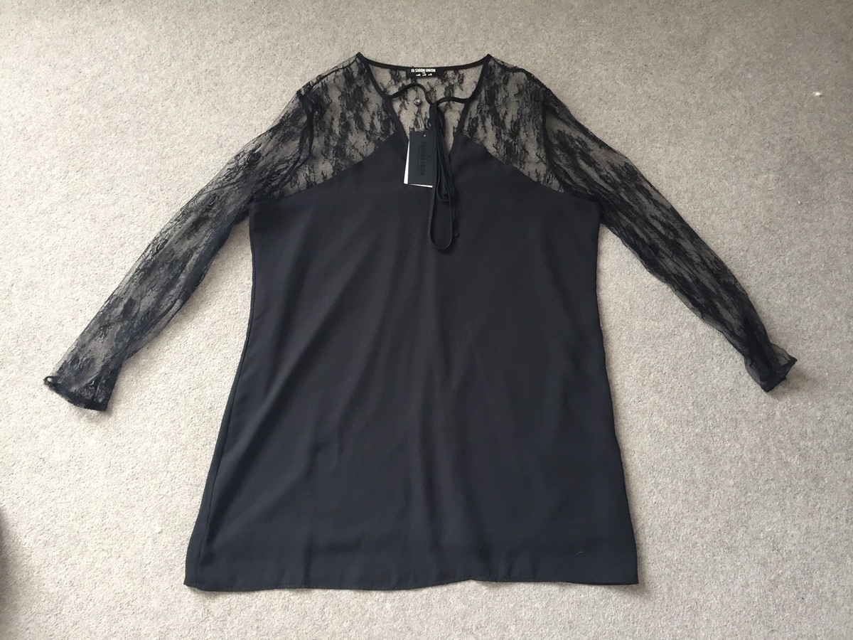 Fashion Union Black Lace Dress Or Long Top UK 18 Plus Size Short Lined  Tunic | eBay
