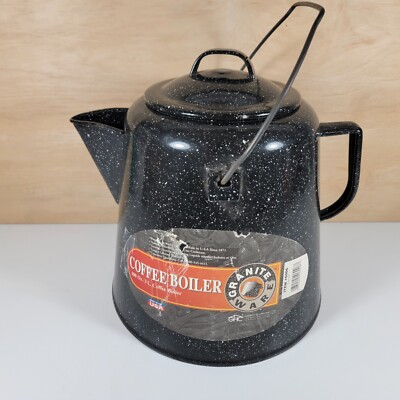 Granite Ware 100 oz Steel Black Speckled Coffee Boiler, Cowboy Coffee Pot Kettle