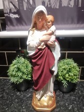 Christianity ,Madonna Mary with Baby Jesus,Chalk-ware , Large Figurine Statue