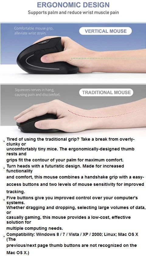 New 2.4G Wireless Vertical Ergonomic Optical Mouse USB receiver Mouse Pad f PC - Image 3 of 4