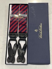 Brooks Brothers Red Navy Diagonal Stripe Suspenders Braces Silk Leather Silver
