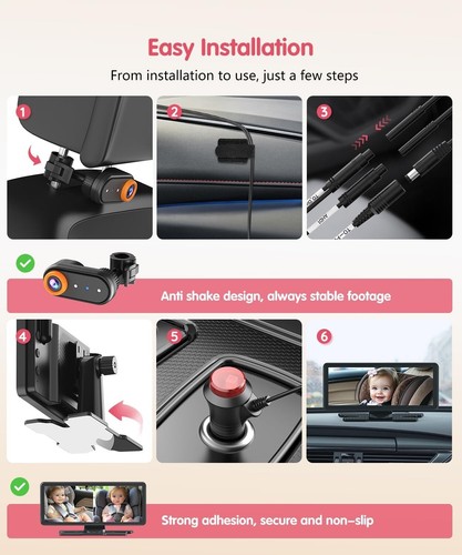 Baby Car Camera for 2 Kids 7.2" 1080p Screen IR Camera Luckview BM5 Pro - Picture 5 of 7