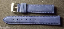 14, 16 or 18mm (Choose) Blue Leather Stainless Steel Buckle Watch Strap