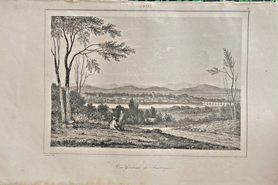 Chili Engraving ''General View Of Santiago'' 19th Century France