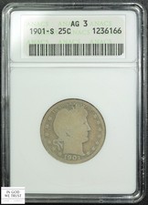 1901 S Barber Silver Quarter 25C Old Soapbox Holder ANACS AG 03