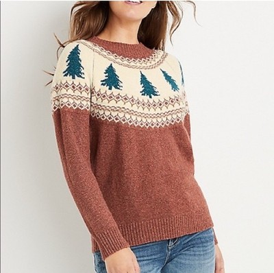 NWT Maurices Fair Isle Tree Knit Sweater Cozy Winter SZ L