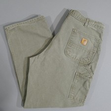 Carhartt Pants Mens 38x31 Moss Green Loose Fit Carpenter Pants Canvas BN0011-M