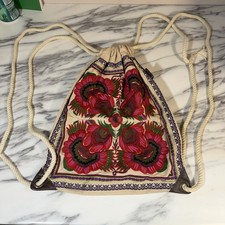 American Eagle Drawstring Boho Floral Embroidered Mini Backpack Festival Indie