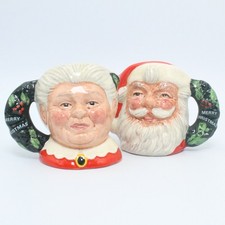 Royal Doulton - Santa Claus & Mrs Claus Miniature Character Toby Jug Set 2.5"
