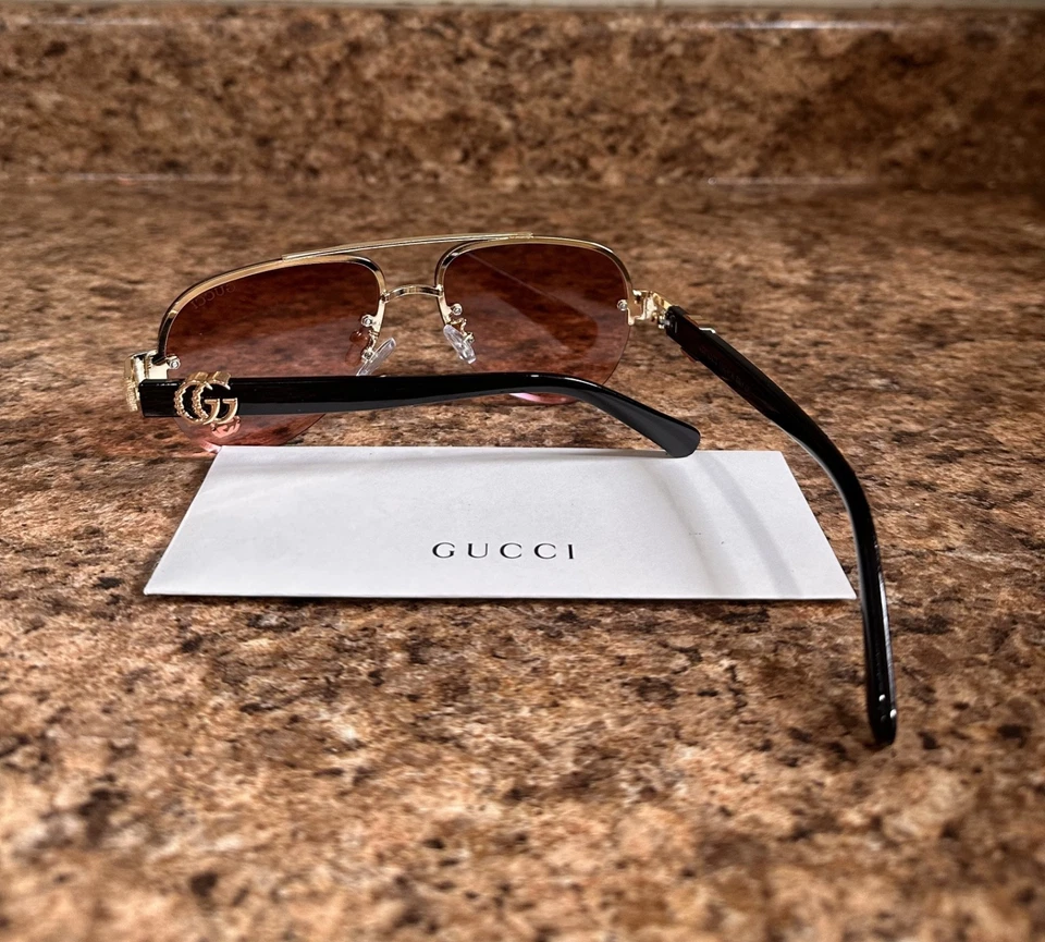 Gucci GG 1220S Black/Pink & Gold Aviator Sunglasses - Ships Today! - Image 2 of 4