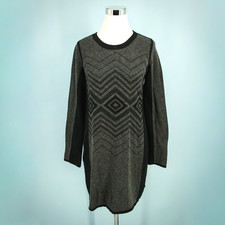 Prana Size Medium M Gray Delia Geometric Print Long Sleeve Wool Knit Dress