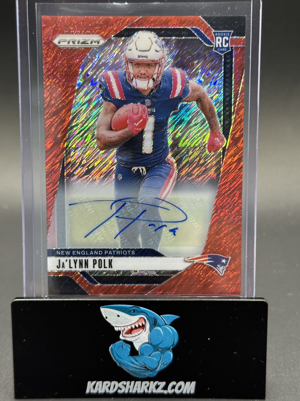 2024 Panini #339 Rookie RC Ja' Lynn Polk Auto Red Shimmer Prizm #'d/ 35 Pats ssp