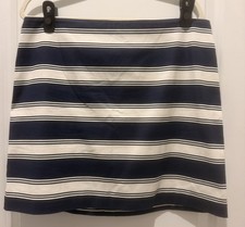 VINEYARD VINES Navy White Striped Cotton Skirt Gold Zipper Detail Lined Sz 12