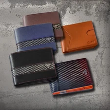 Men Wallet Full Grain Leather card holder RFID Carbon Fiber ID Wallet Gift Men