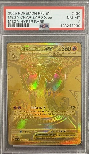Mega Charizard X EX  #130/094 - 2025 Pokemon ME Phantasmal Flames - PSA 8