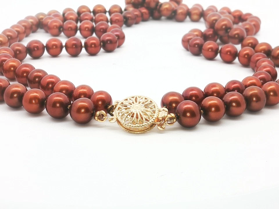 Double Row  Brown Color Pearl Necklace - Image 3 of 4