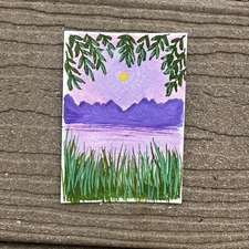 Aceo Original Purple Landscape Gouache Painting Art Card