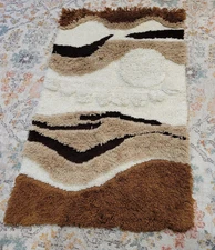Vtg 1970s Latch Hook Rug Wall Hanging Desert Sands 36" x 58"