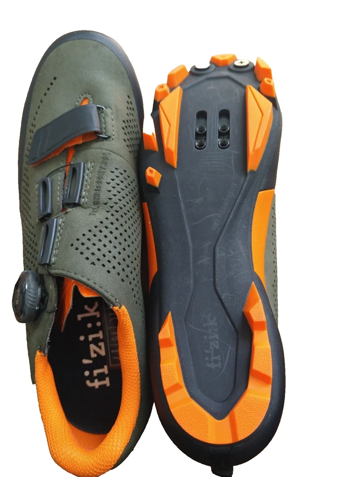 Fizik X5 Terra Gamuza Para hombres MTB Bicicleta Zapatos Verde/Naranja USM 8 1/4 Foto 2 de 4
