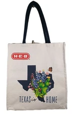 HEB Reusable Canvas Tote Bag Texas is Home Bluebonnet 