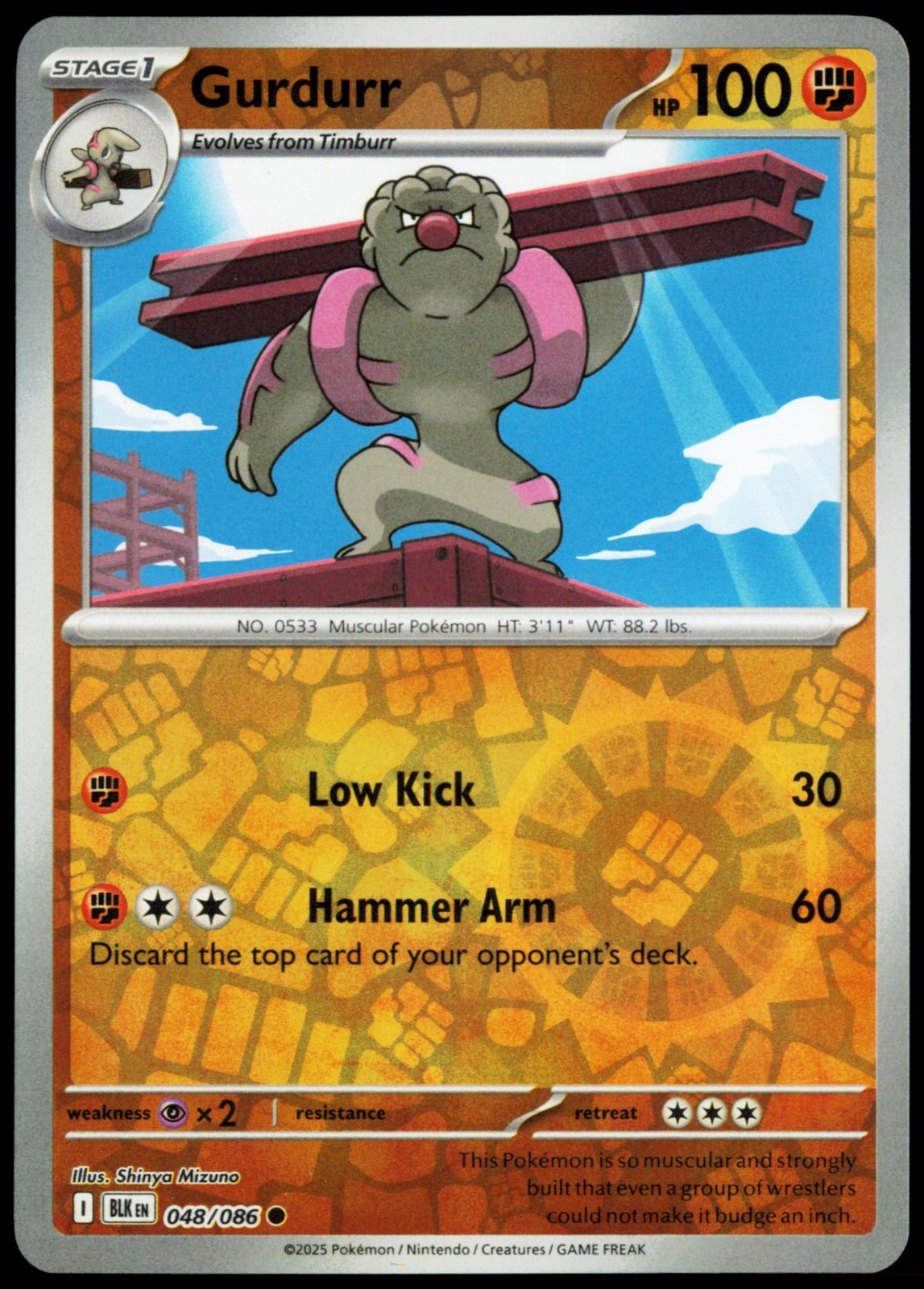 Gurdurr 048/086 Common SV: Black Bolt Reverse Holo NM Pokemon BLK