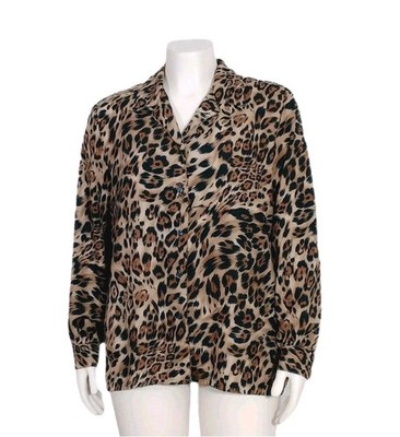 Alia Womens Tunic Top 16 Animal Print Button Down Long Sleeve Lightweight Blouse