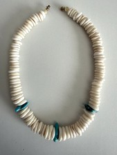 Vintage PUKA Shell 18  With Turquoise Necklace - Beautiful  153. 73g 
