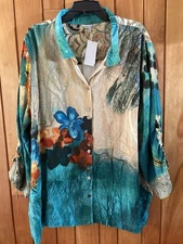 New John Mark Women's Plus 3X Cinch Sleeve Top Wire Collar