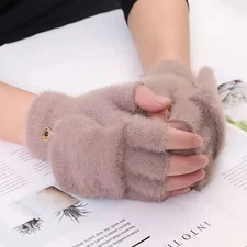 Unisex Winter Half-Finger Flip Gloves Fashion Knitted Thickened Warm Gloves Port