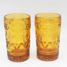 Set of Two Amber Indiana Drinkware Glasses MCM